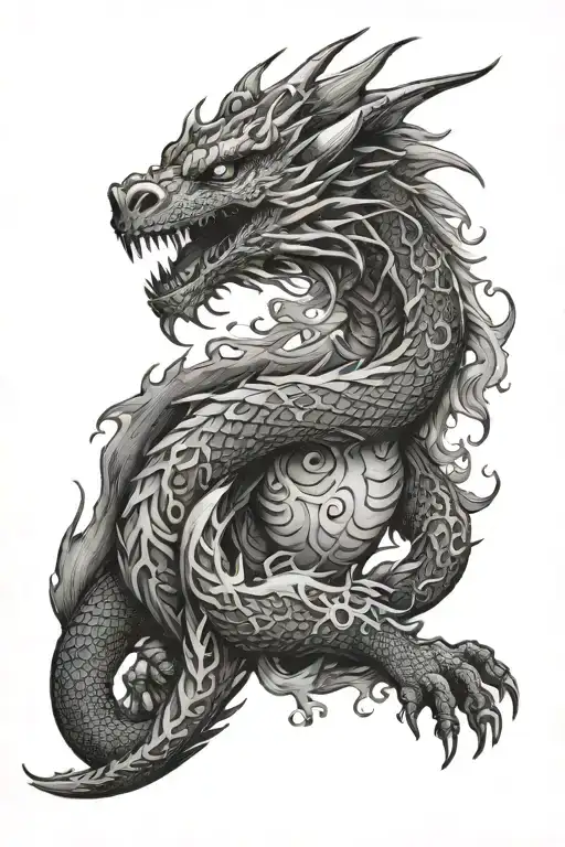 Ice Dragon And Snowflakes Falling