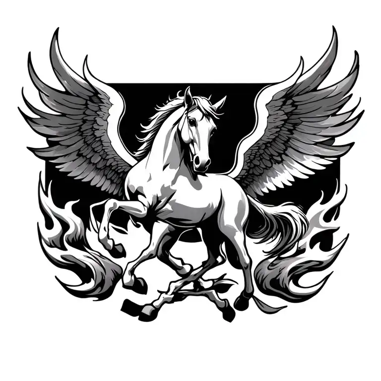 Winged Horse Crossing Flames