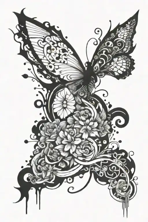 Intricate Line Work Design Incorporating Ink Splatter