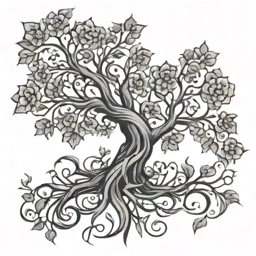 Tree Of Life Intertwined With Vines And Flowers Forming