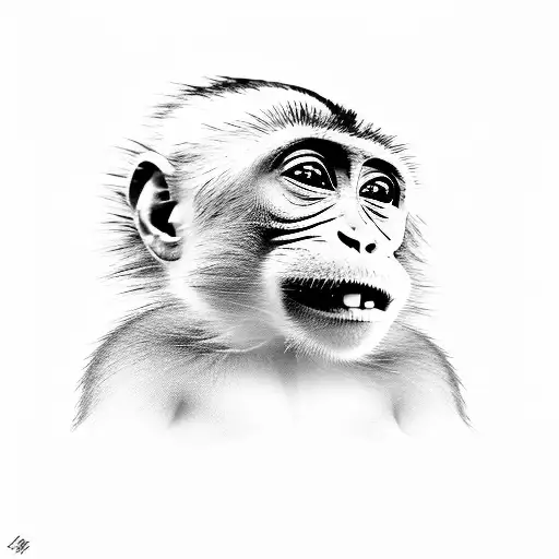 A Monkey Looking In The Reflection Of A Baby Monkey