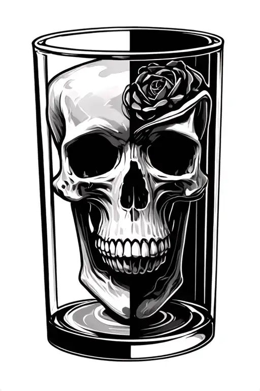 Top Half Hour Glass Transitioning Into A Skull On Bottom Half