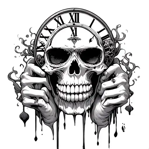 Roman Numeral Clock Skull Fingers