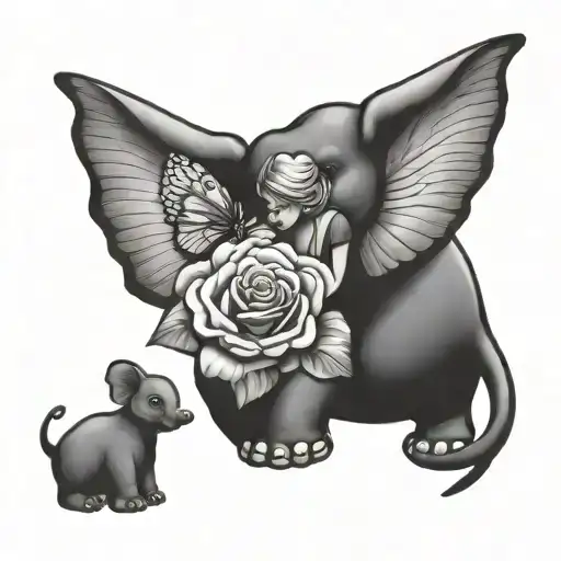 Angel And Elephant And Rose And Butterfly
