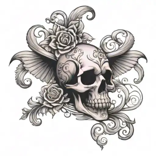 A Pink Skull Birds Fleur De Lis Surrounded