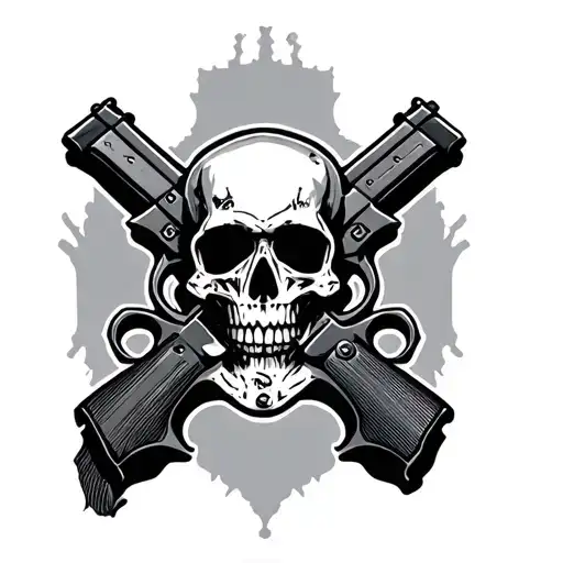Cross And Skull And Guns Crossed