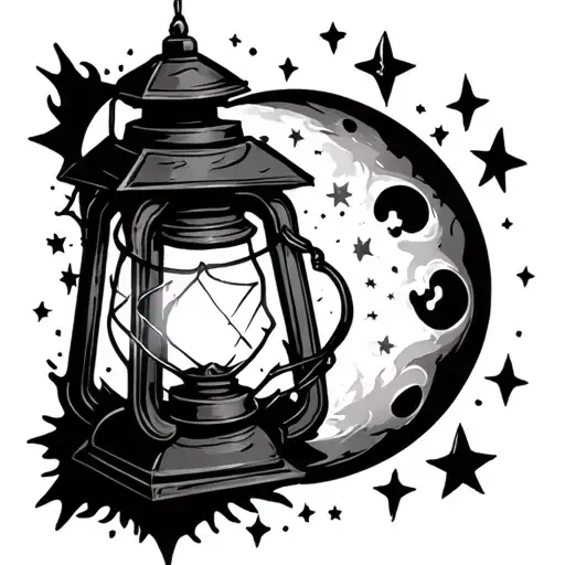 A Cracked Lantern That's Still Shining Surrounded By The Stars And The Moon