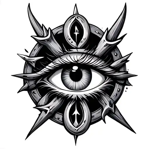 Tribal Cross And Thorn Crown With An Eye Inside