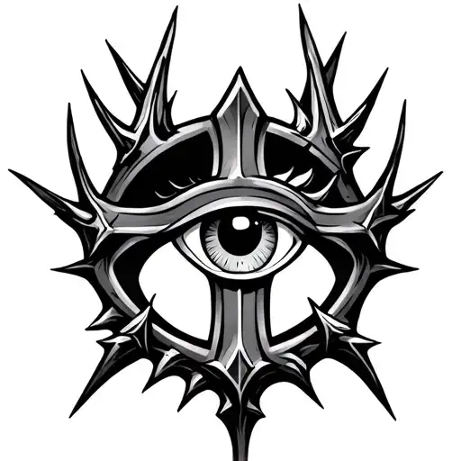 Tribal Cross And Thorn Crown With An Eye Inside Representing