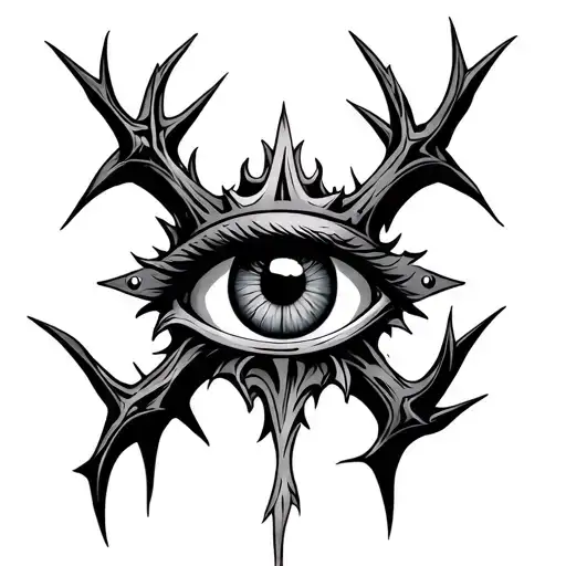 Tribal Cross And Thorn Crown With An Eye Inside Representing