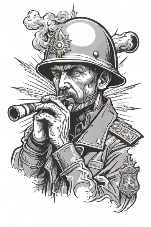 Russian Soldier Smoking Against The Sun