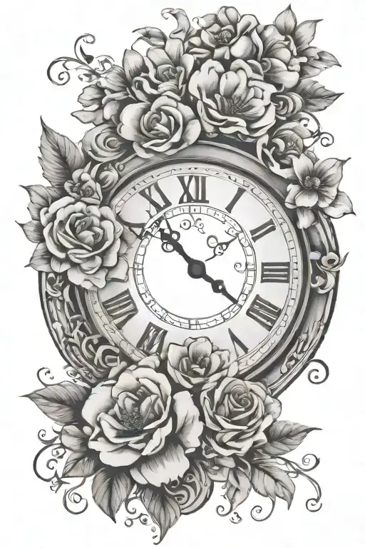 Clock Showing 7Am And Has Flowers