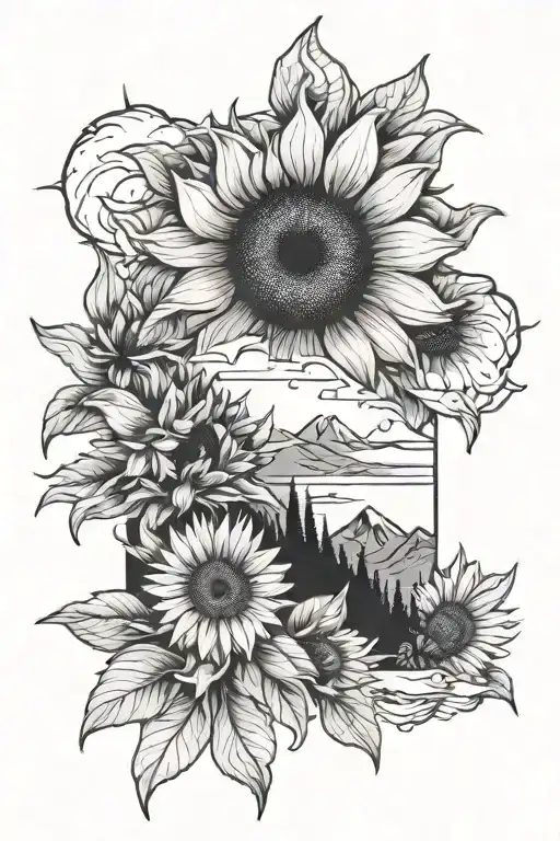 Mountains Scene Daisy Sunflower Growing