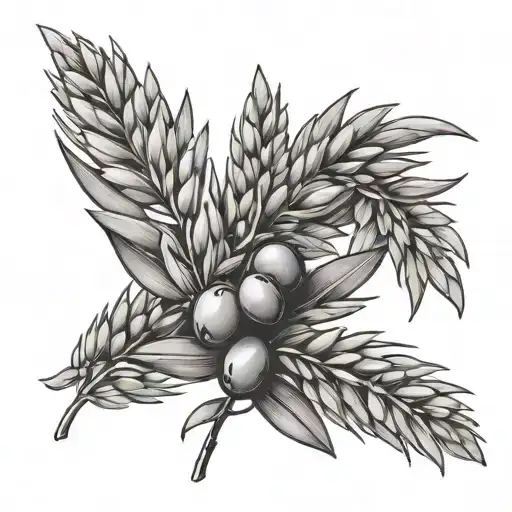 Line Tattoo Of Olive Branch And Wheat Bundle