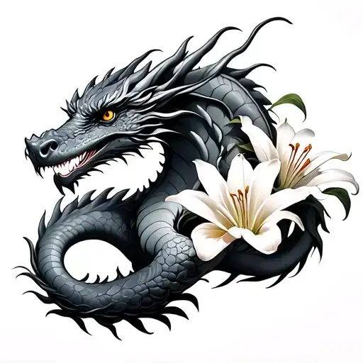 Dragon With Lily Intertwined