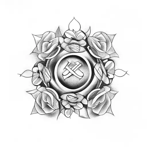 An Xi Symbol Intertwined With Tulips And Roses