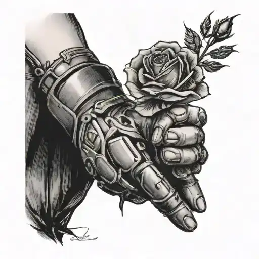 Bucky Barnes' Bionic Arm Holding A Rose In His Hand