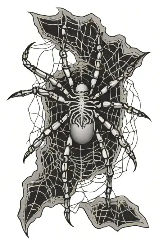 Long Spider On Web Hand Tattoo Design
