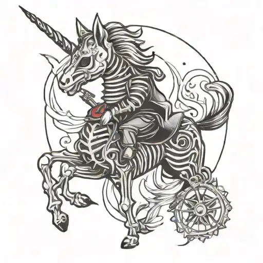 A Cat Riding A Unicorn Skeleton