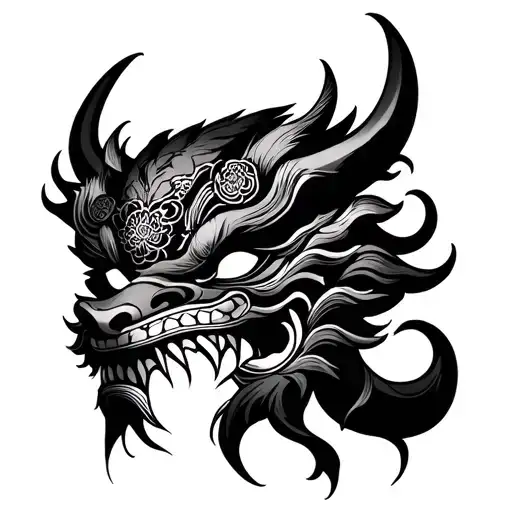 Japanese Style Tattoo In The Form Of A Mask Of A Japanese Demon