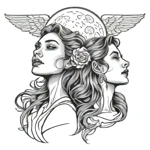 Two Women Looking Up At The Moon