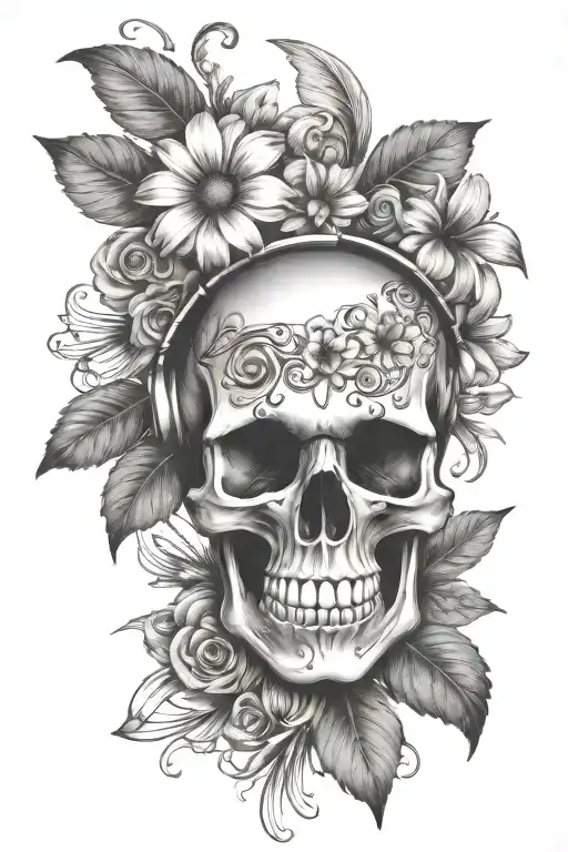 Music Notes Flowing With Daisy Skull