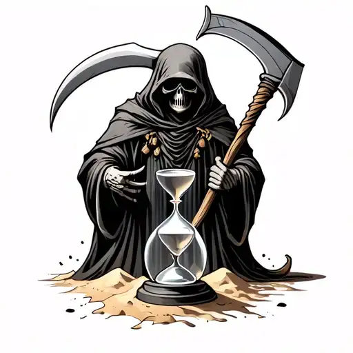 Grim Reaper Hour Glass With Sand And Scythe