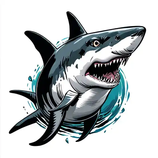 A Simple Outline Of A Menecing White Shark Arched Around The Footshark