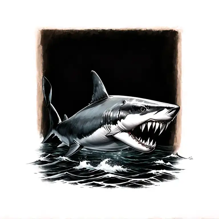 A Simple Outline Of A Menacing White Shark Tattoo Wraped Around The Foot