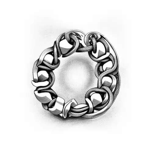 A Necklace Made Of Horse Shoes And Books Intertwined