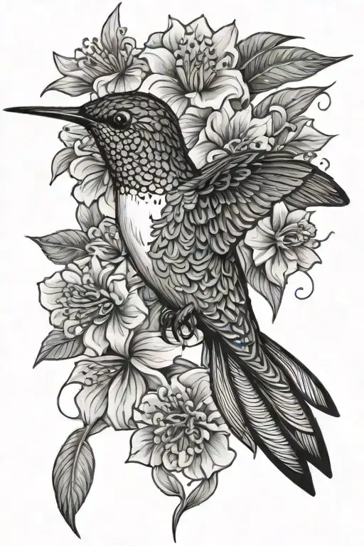 Hummingbird And Flowers