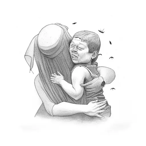 Old School Painting Of A Kid And His Mom Hugging