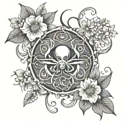 Cancer Symbol Surrounded By Honeysuckle Flowers