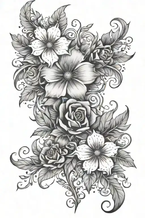 Masculine Grayscale Floral Tattoo Feature Tribel Sleeve
