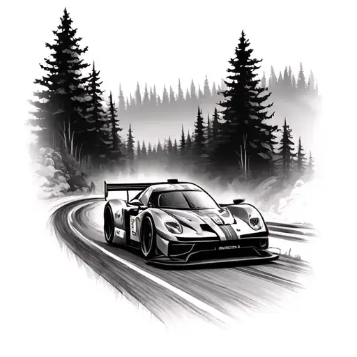 Race Car Driving On Forest Road