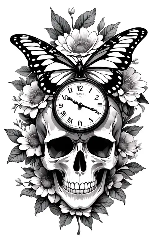 Flowers Butterfly Time Piece Skull