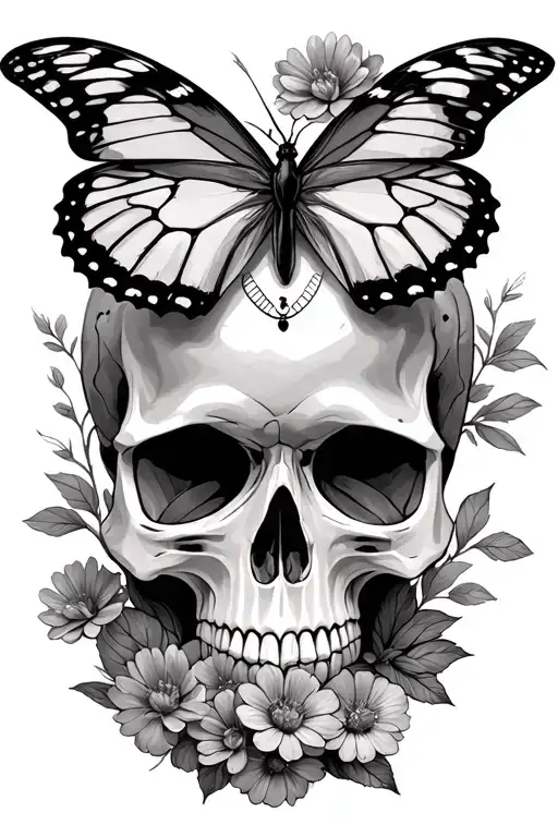 Flowers Butterfly Time Piece Skull