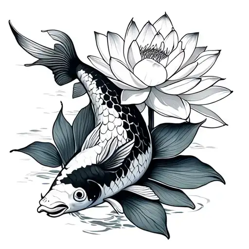 Koi Fish And Lotus Flower Large