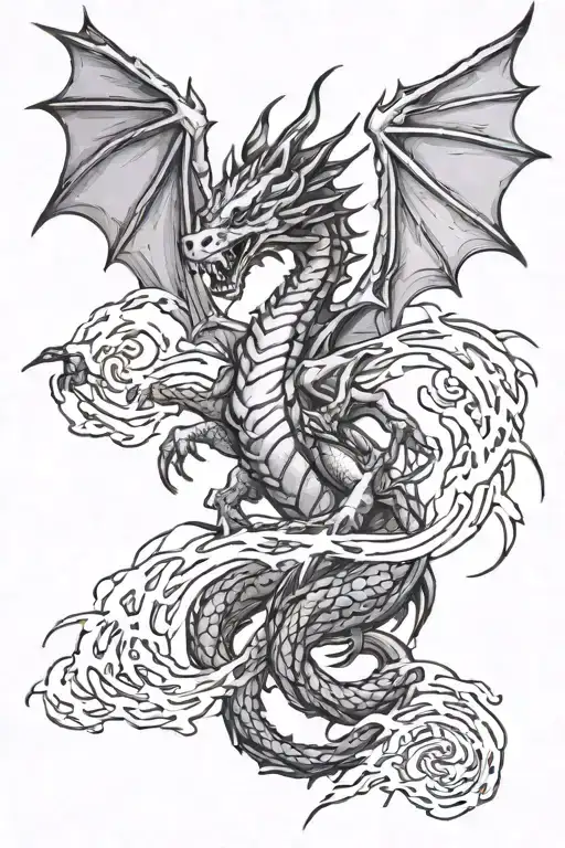 Dragon And Lightning Bolts Surrounding