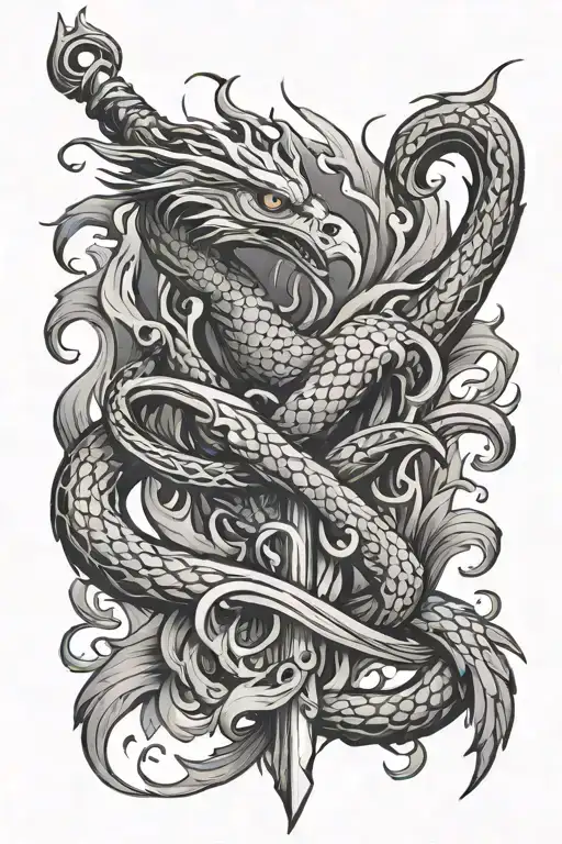Phoenix Fire Flames Sword Snake Wrapped
