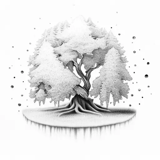 Tree Standing Upside Down With Gemstones On