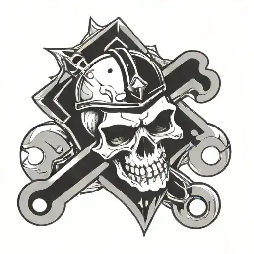 Skull And Wrench Crossed