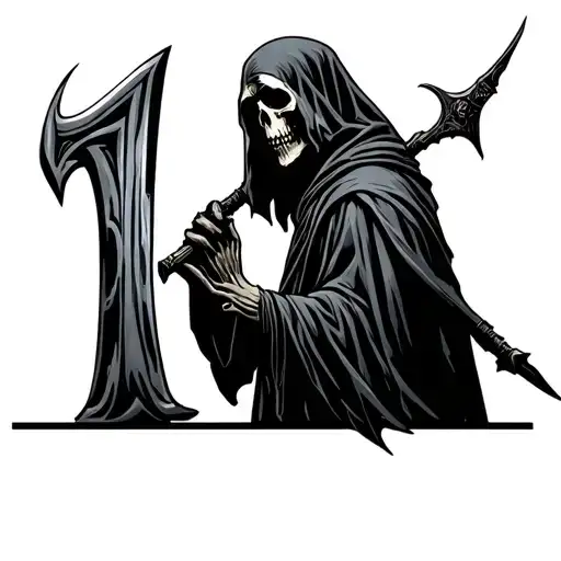 The Grim Reaper Holding His Sythe So That The Sillouette Of The Both Of Them Look Like The Number 17
