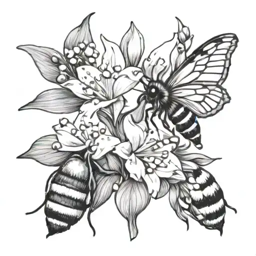 Bee & Butterfly With Lily Of The Valley