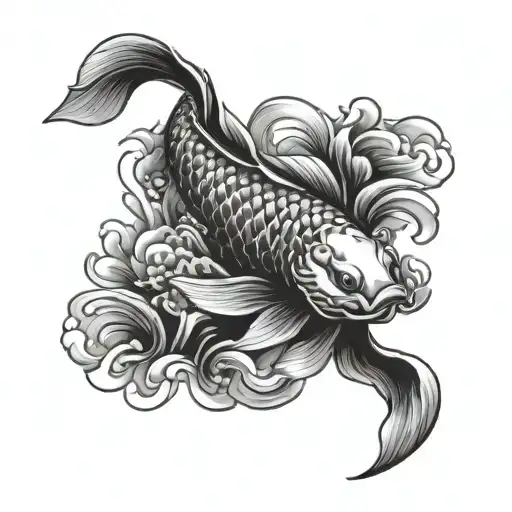 Koi Fish Swimming Upstream Into Dragon