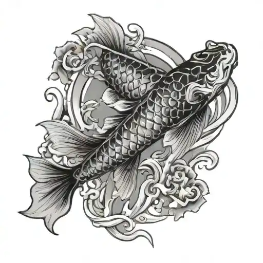 Koi Fish Swimming Upstream Into Dragon