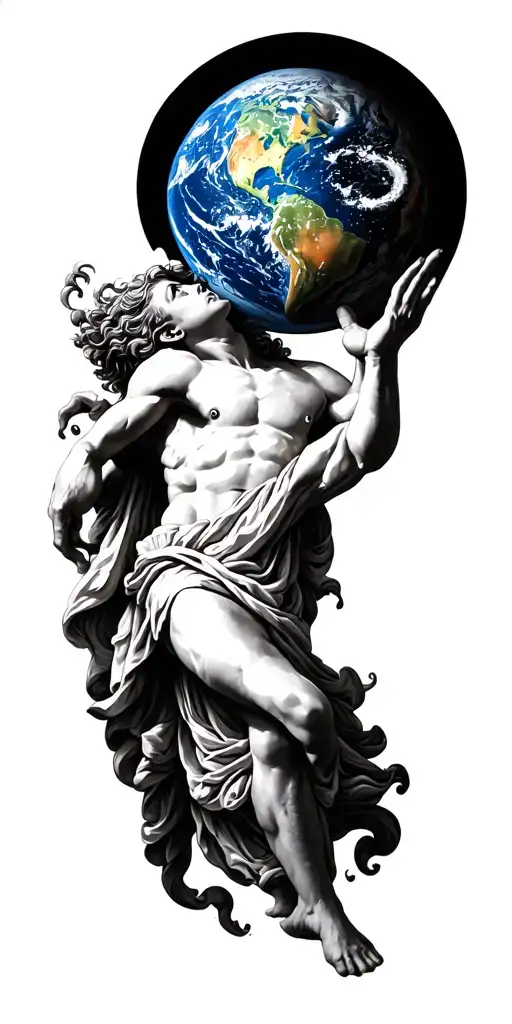 Greek Mythology Inspired Tattoo Sleeve With Atlas Holding The Earth On The Top