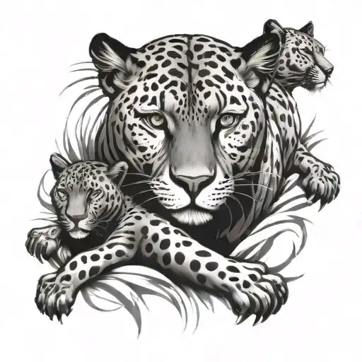 Mom Panther With Cubs Face Only