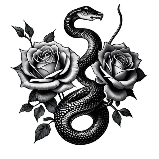 Snake And Roses Intertwined