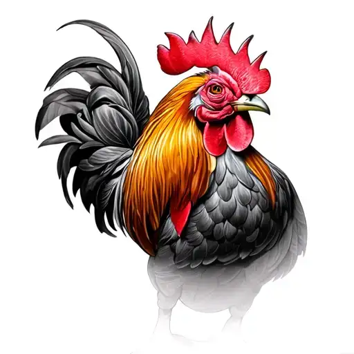 Rooster With A Yellow Rose In Its Beak